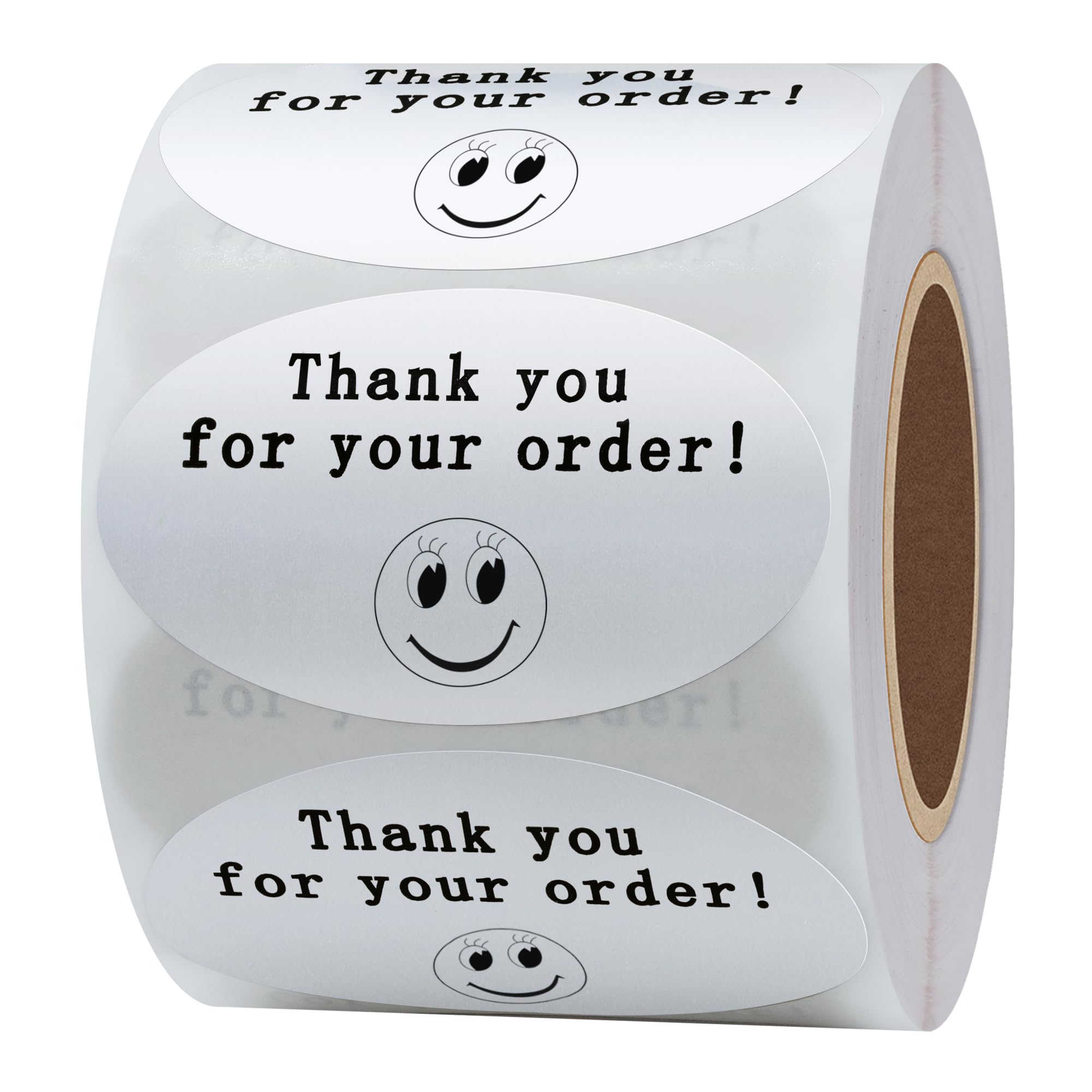 Hybsk 50mmx30mm Oval Silver Metallic Foil Thank You for Your Order Retail Mailing Stickers 500 Labels Per Roll (Silver)