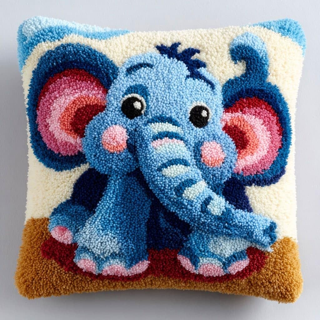 Henypt Latch Hook Cushion Kits,Latch Hook Kit, Elephant