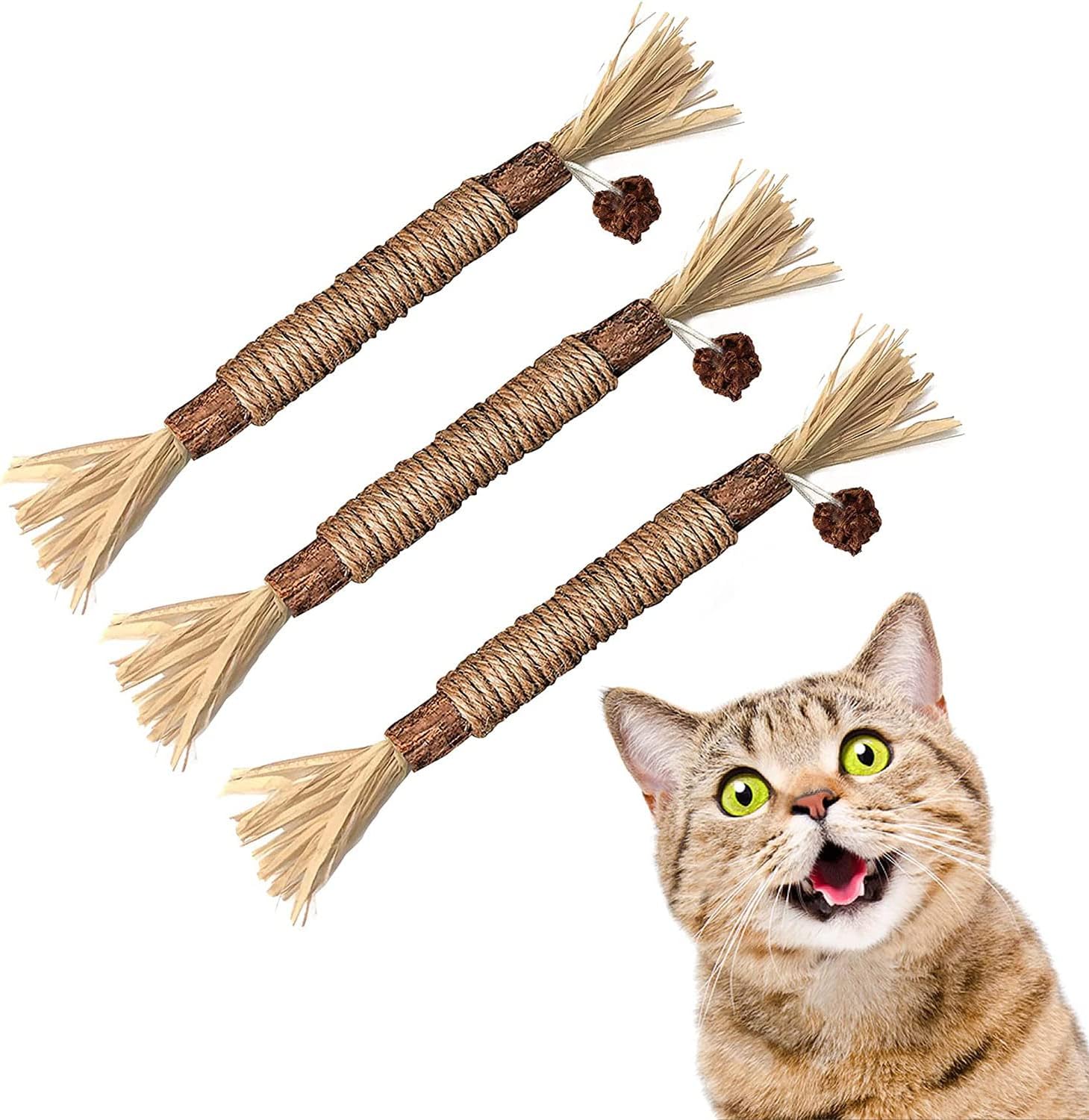 3 PCS Cat Chew Toys, Kitten Chew Sticks for Aggressive Chewers, Silvervine Chew Stick Toy, Large Size Catnip Toys