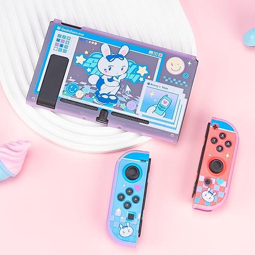 Vista 7 de GeekShare Funda protectora translúcida compatible con Nintendo Switch Kawaii, diseño de conejo, carcasa rígida y antiarañazos para Nintendo Switch