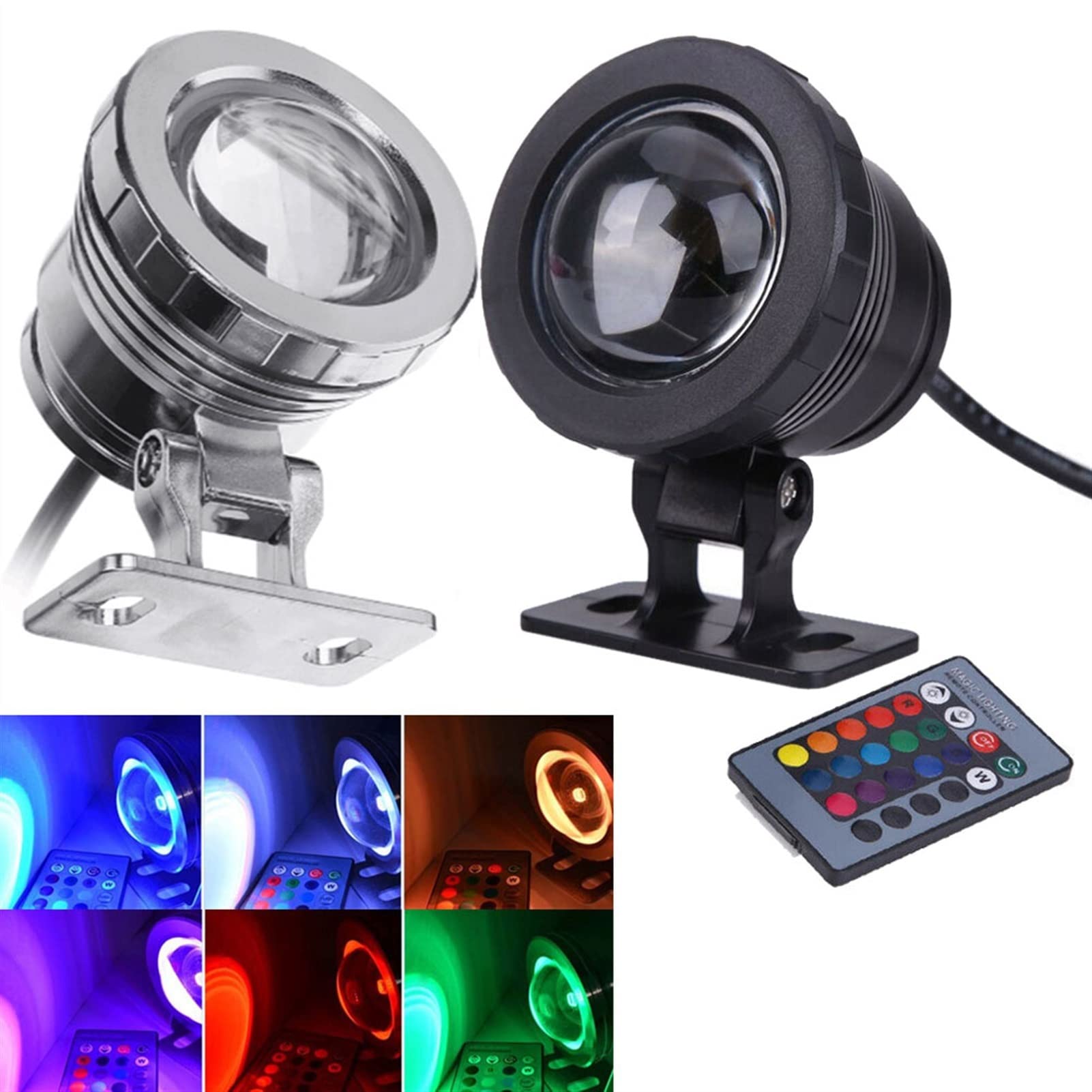 Luz para Piscina 1 0W / 15W Impermeable RGB LED Submarino SPOT LIGHT SIGRYSIBLE GARDING PAND FOUNTIN FOUNTIN DE LÁMPARA CONTROLADA REMOTADA 24KEY for ACUARIO DE PISCINA Luces Sumergibles ( Color : Sil
