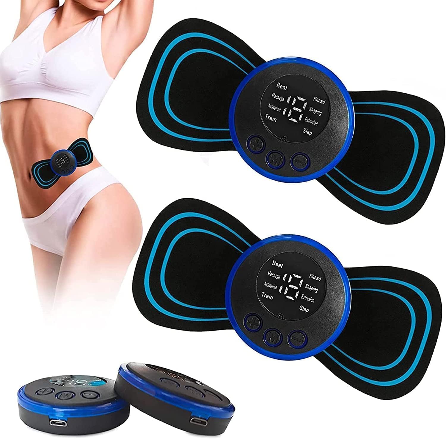 2 Sets Mini Massager for Pain Relief, Portable Electric Body Massager Machine, EMS Muscle Stimulator,Butterfly Back Neck Shoulder Massager for Body Pain Relief,Compact Travel Massager (2, Blue)-image-23