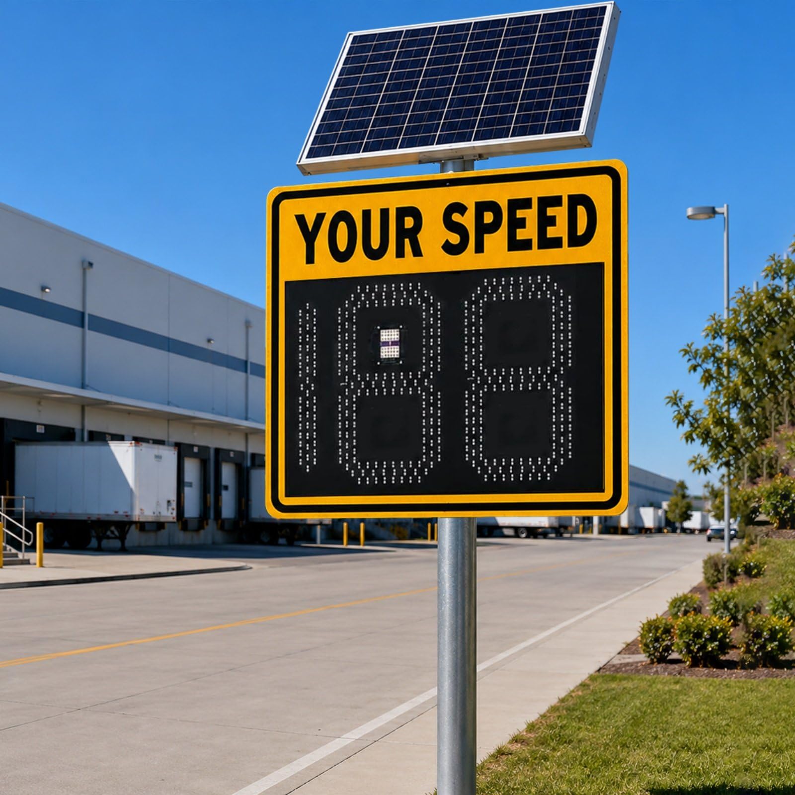 HCAUYNN 24"x24"(24"x27") Vehicle Activated Speed Sign, Solar LED Radar Feedback Display with 2(3) Digit Speed Indicator, Weatherproof for Residential Areas & Logistics Warehouses yellow-3Digit