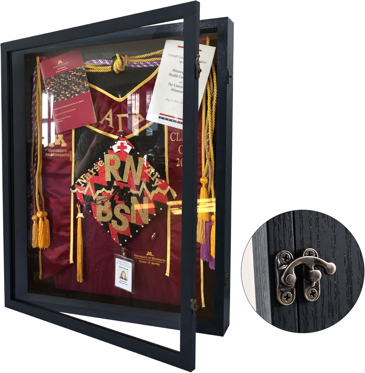 16x20 Graduation Shadow Box Frame, Large Graduation Frames with Glass Window, Metal Lock, Memory Box for Graduation Keepsake, Cap and Gown Black Black 16*20