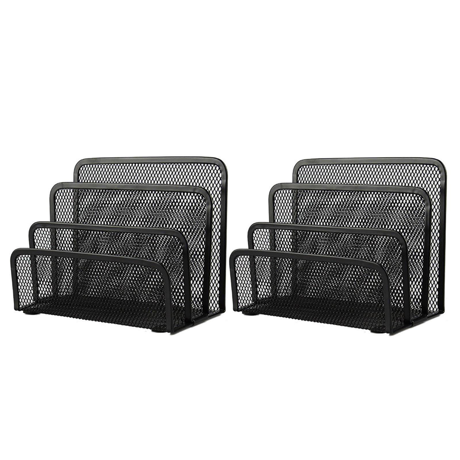 VANRA 2 Small Letter Sorters Desktop File Holder Organizer Metal Mesh with 3 Vertical Upright Compartments (2 Black)