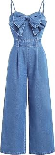 Girl's Bowknot Sleeveless Overall Denim Jumpsuit Kids Baggy Jeans Pants