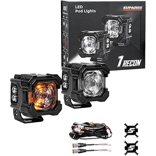 Suparee Recon 1 2-Inch LED Pod Lights with Black Covers, 40W 3472LM Spot Beam&Amber DRL Combo Ditch Light,136 Wide Range IP68/IP69K Waterproof Cube LED Offroad Light For Offroad Truck ATV UTV Car Boat