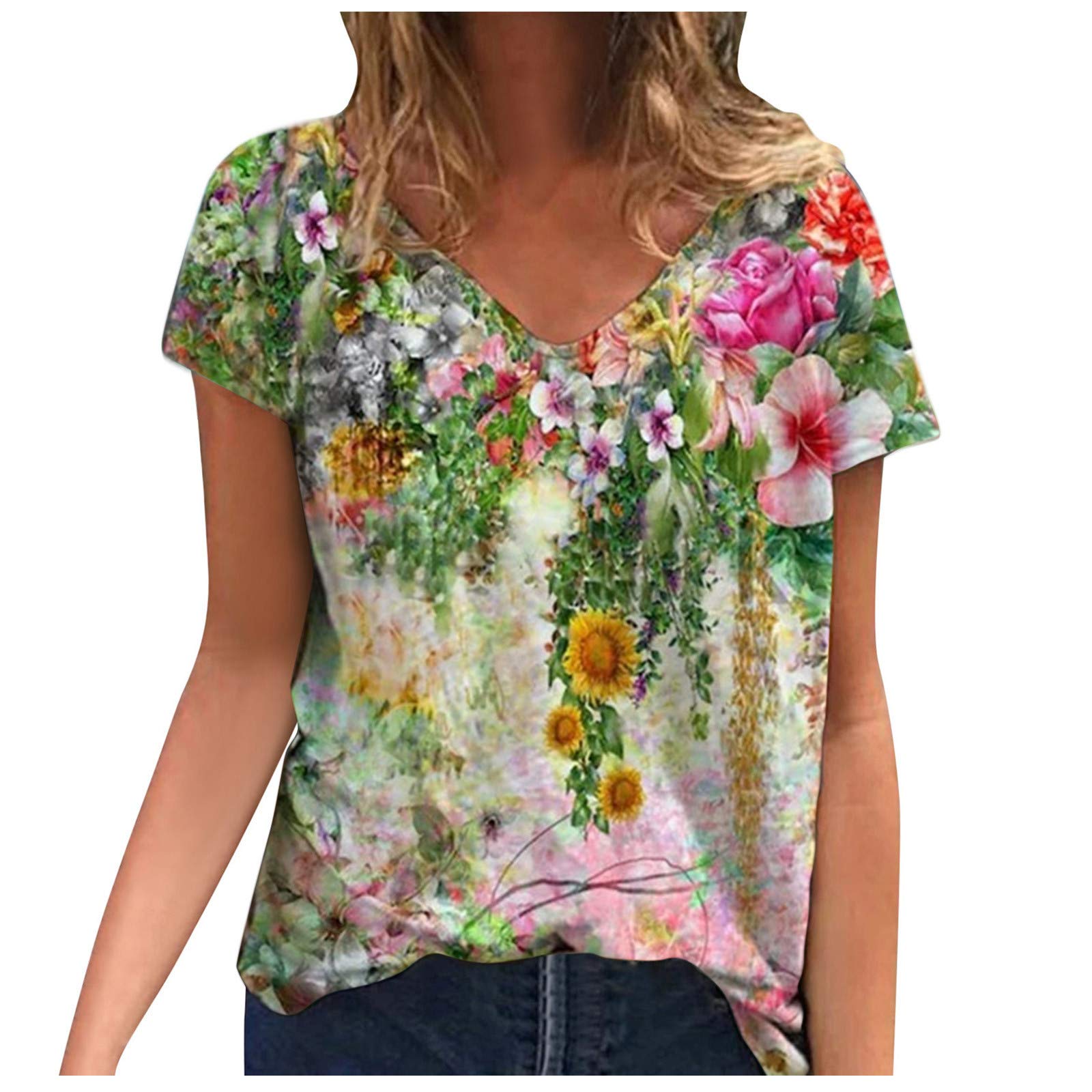 Zilosconcy Camisetas Manga Corta Mujer Baratas Casual T-Shirt Estampado Floral Verano Originales tee Shirts Tops Tunic Blouses Camisas Oferta Blusas y Camisas Mujer Moda Ropa Pullover Cómoda y Elegante