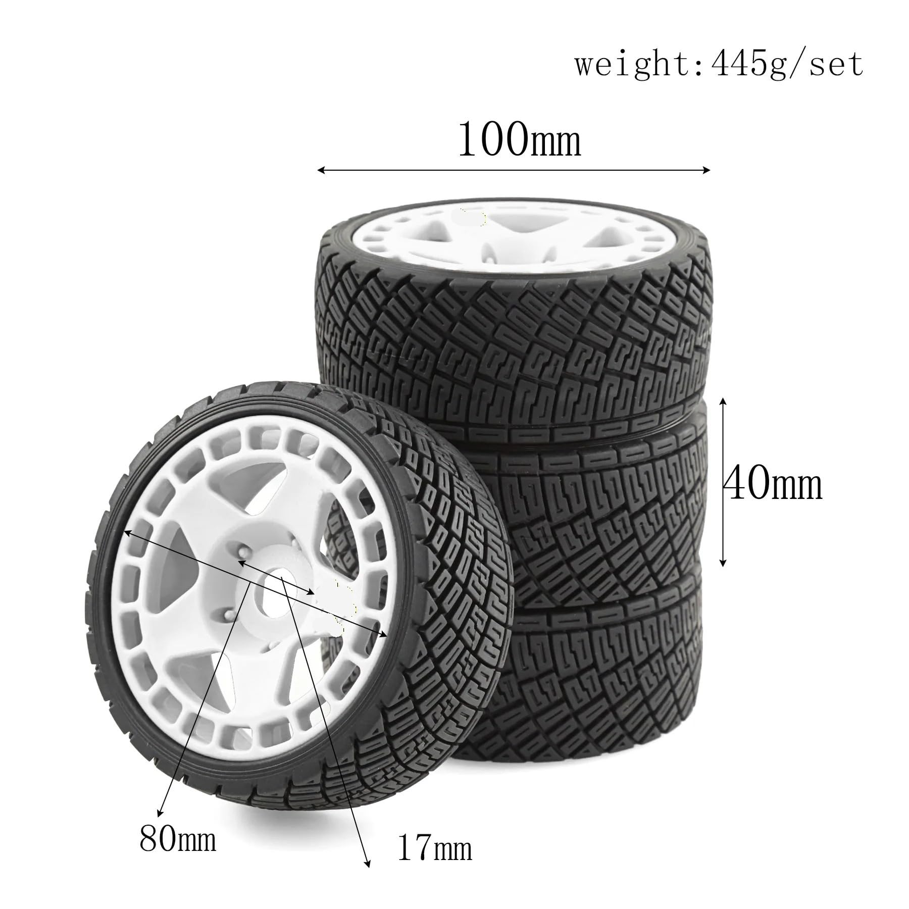 4PZ Gomme Rally RC 100mm 1/7 1/8 Esagono 17mm | ARRMA, Traxxas, Redcat, Team Losi, Kyosho, HPI WR8, HSP(White)