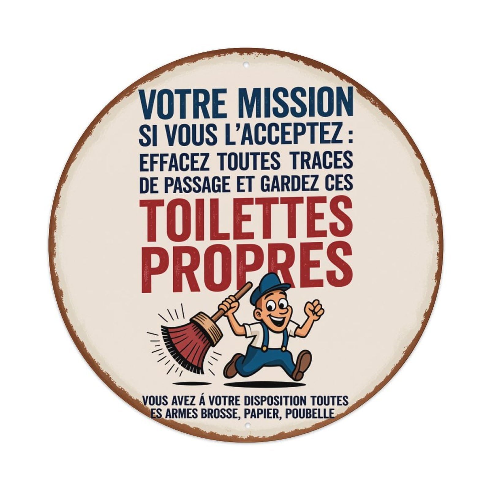 Toilet Cleaning Mission Sign Round Tin Sign Vintage Metal Poster Retro Bar, Home, Man Cave, Kitchen, Laundry Room Wall Art Decor Gift 8x8In
