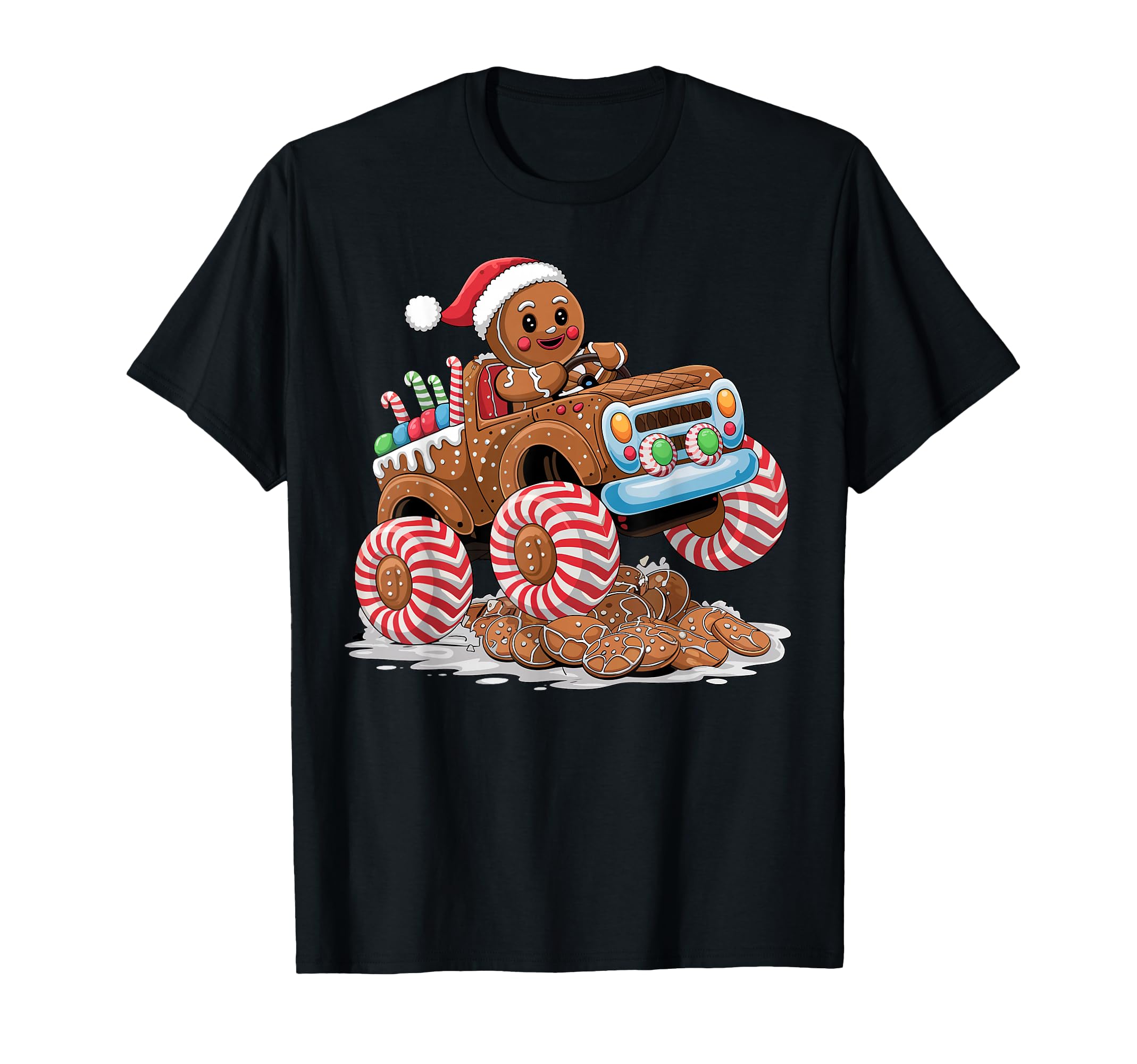 Monster Truck Gingerbread Man Funny Christmas Baking T-Shirt