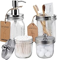 Vista 9 de Amolliar Mason Jar - Juego de accesorios de baño (4 piezas) - Dispensador de jabón de loción y 2 soportes para cepillo de dientes y soporte