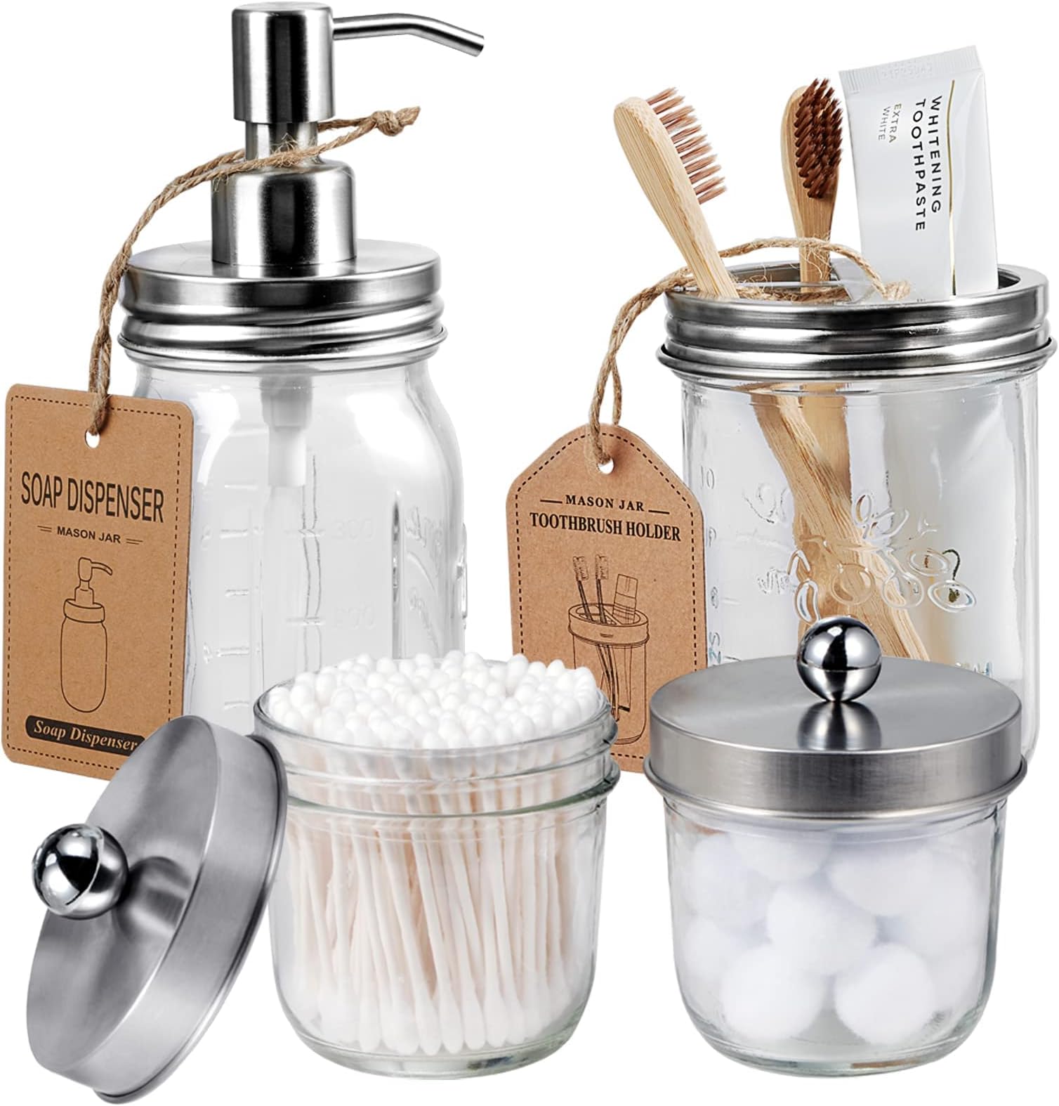 4 Pcs Mason Jar Bathroom Accessories Set