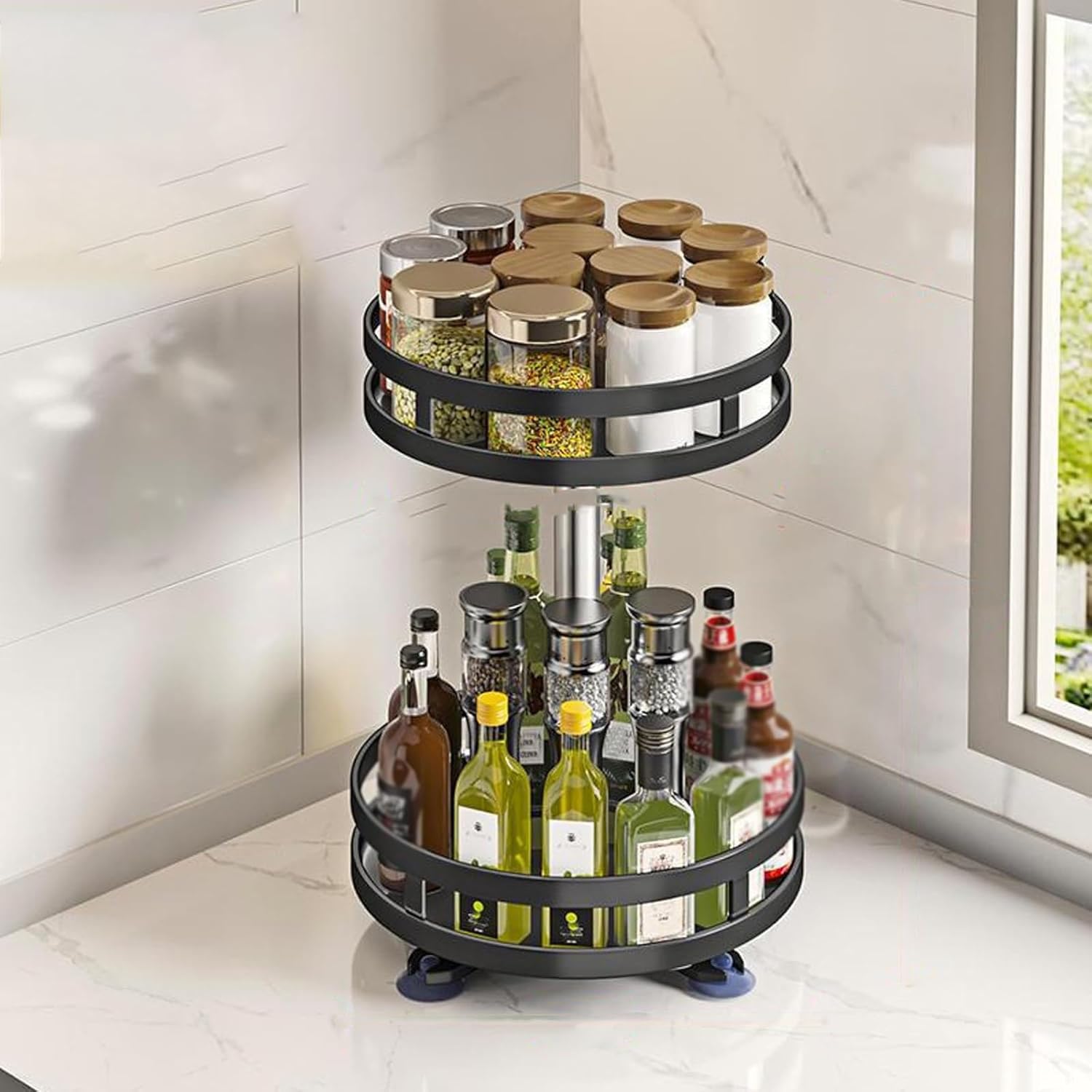 Especiero giratorio con estantes ajustables, plato giratorio de 360 grados para organización de cocina