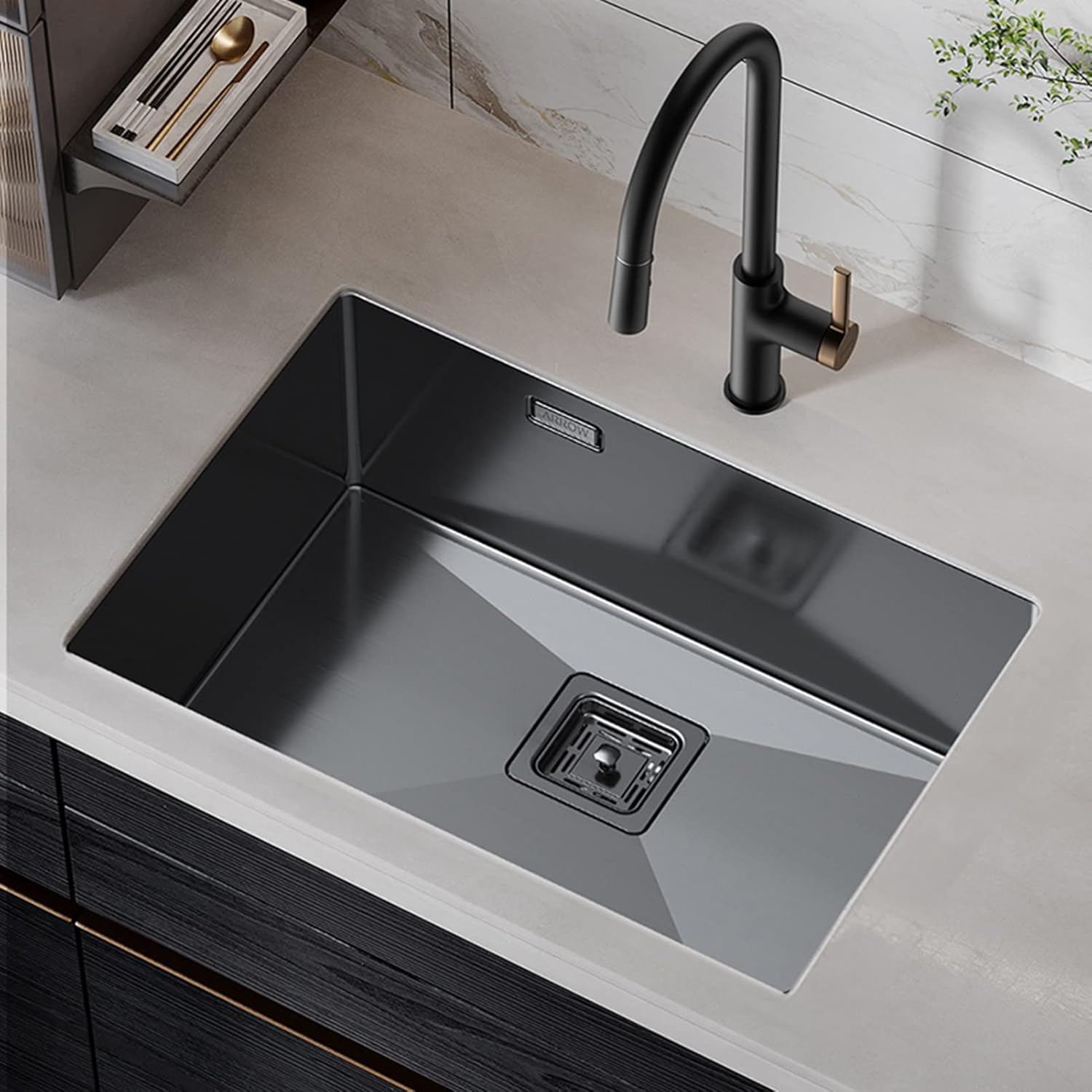 Kitchen Sink Kitchen Sink, with Faucet Square Prep Sink, Stainless Steel Brushed Bar Sink, Drop-in Or Undermount Installation, Easy to Clean