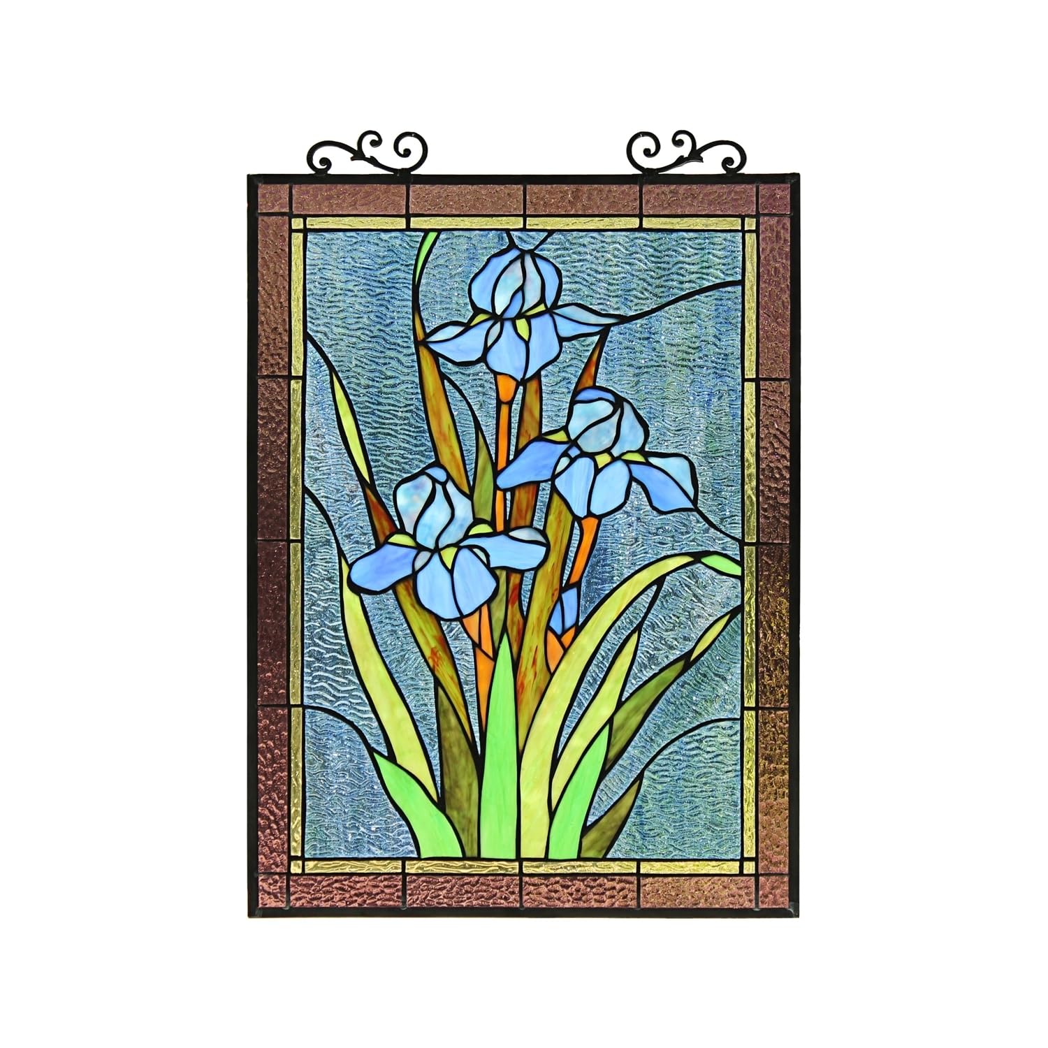 Chloe Lighting Blue IRIS Floral Tiffany-Style Vertical Hanging Stained Glass Window Panel