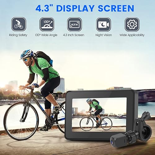 Miniatura 2 de blueear Espejo de bicicleta para bicicleta, cámara de visión trasera de bicicleta 1080P con pantalla de 4.3 pulgadas, cámara de visión nocturna a