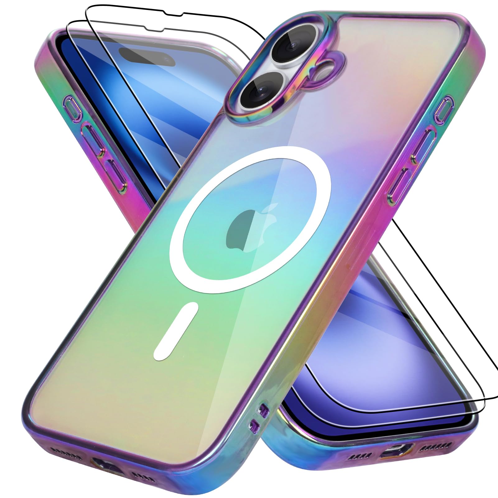 Bonoma for iPhone 16 Case Magnetic 【Support for Magsafe】 Bling Laser Iridescent Florescent Crystal Luxury Camera Protector + 2* Screen Protector