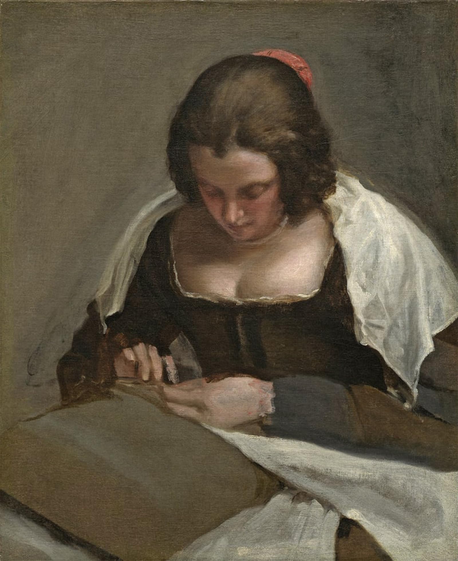 POSTERIIk Vintage Classic Picture Landscape Artwork the Needlewoman by Diego Velázquez Portrait Canvas Painting for Office Home Decor 60x90cm