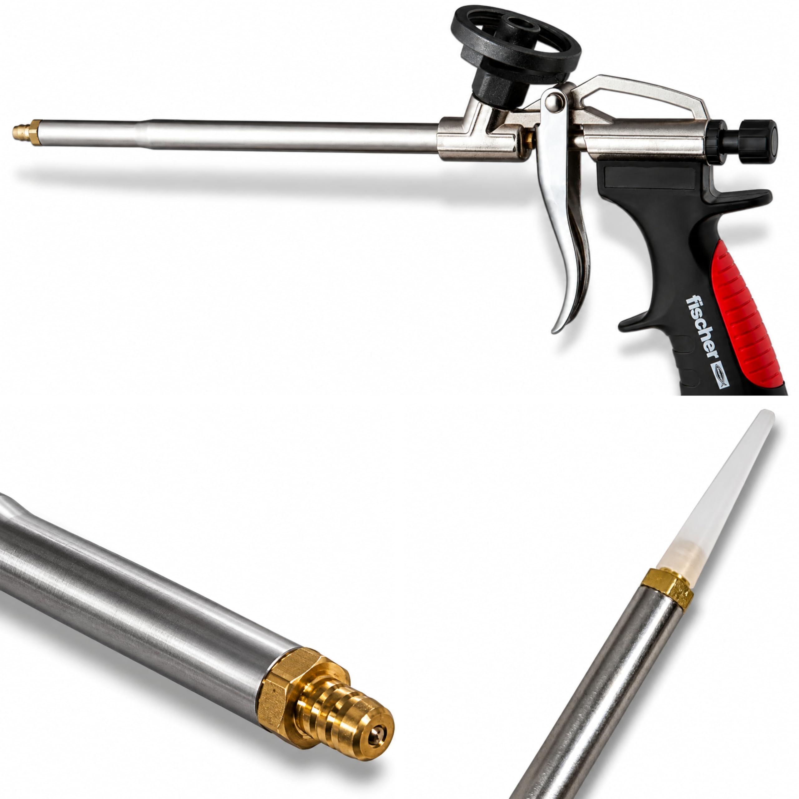 Pistola in metallo PUP M 3 Fischer | Pistola a schiuma | per schiume per pistola 1K | pistola a schiuma robusta per schiume PU | durevole in metallo | rossa | pistola per schiuma da costruzione per