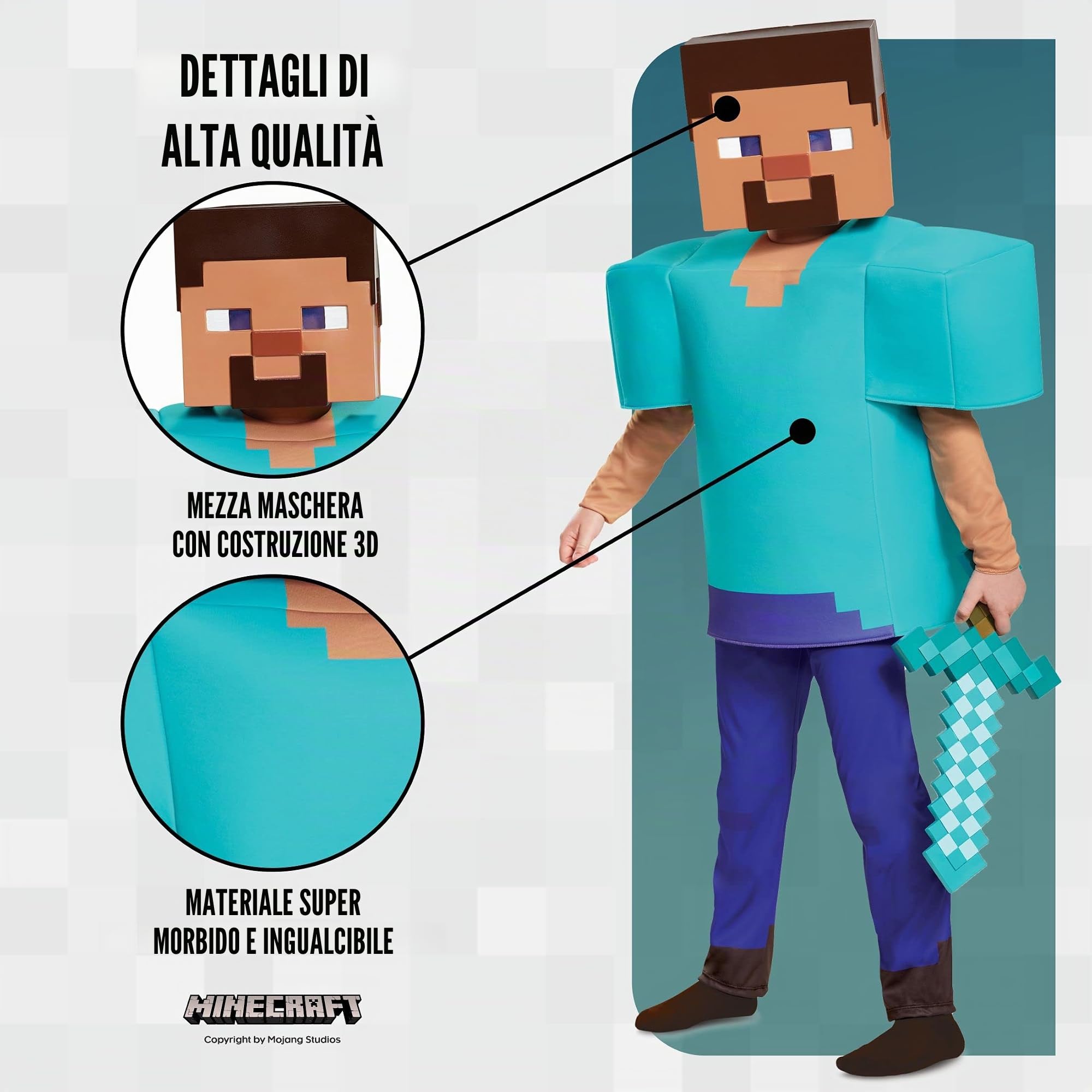 Bambini Deluxe Minecraft Steve Videogioco Costume - M