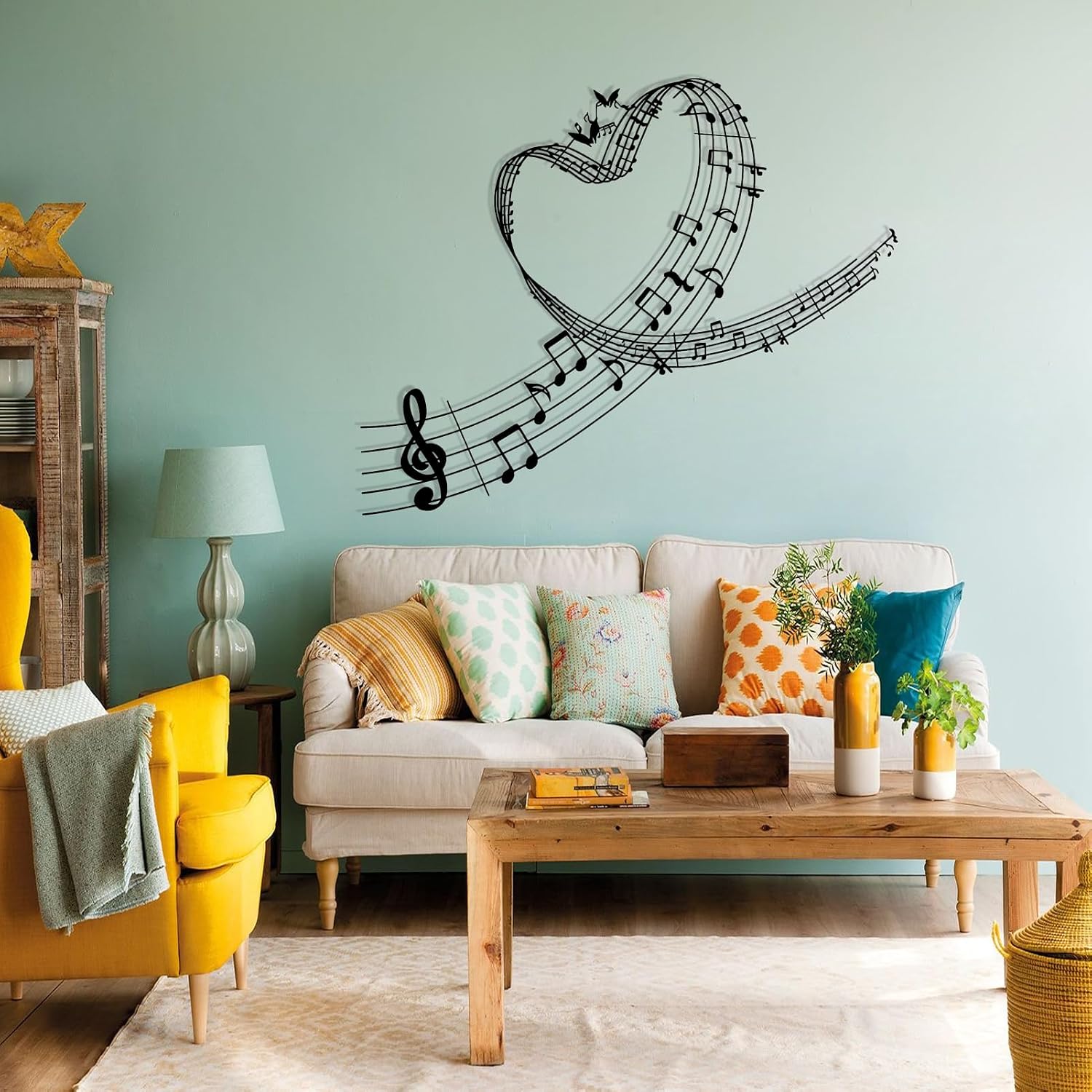 Musical Metal Wall Art, Metal Art Wall Decor Music, Music Notes Wall Art, Music Time, Metal Wall Decor,Music Lover Gift,Living Room Decoration (24" x 19"/60x49cm, White)