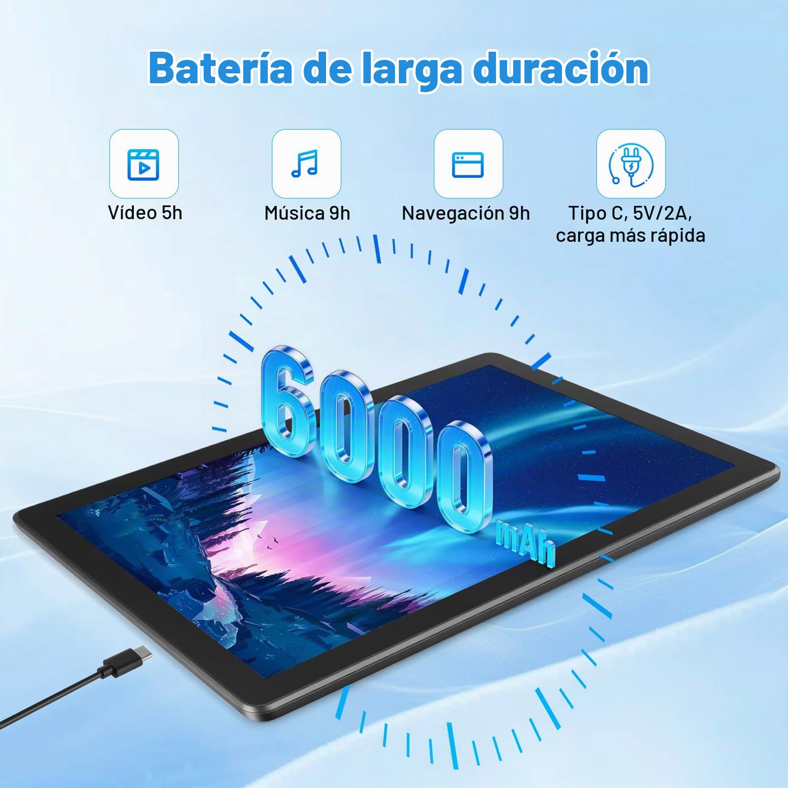Tablet de 10 Pulgadas, Android 16 Tablet con Teclado, Octa Core, 36GB RAM 256GB ROM (1TB TF Expand) Cámara 5MP + 8MP 6000mAh Tablets de PC Touch Pad con Stylus Ratón Auricular y Caja