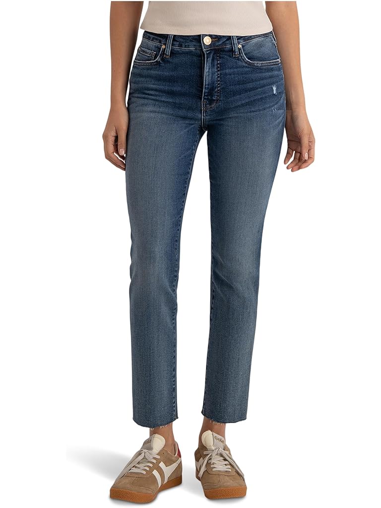 Green KUT from the Kloth Reese High-rise Fab Ab Ankle Straight Raw Hem