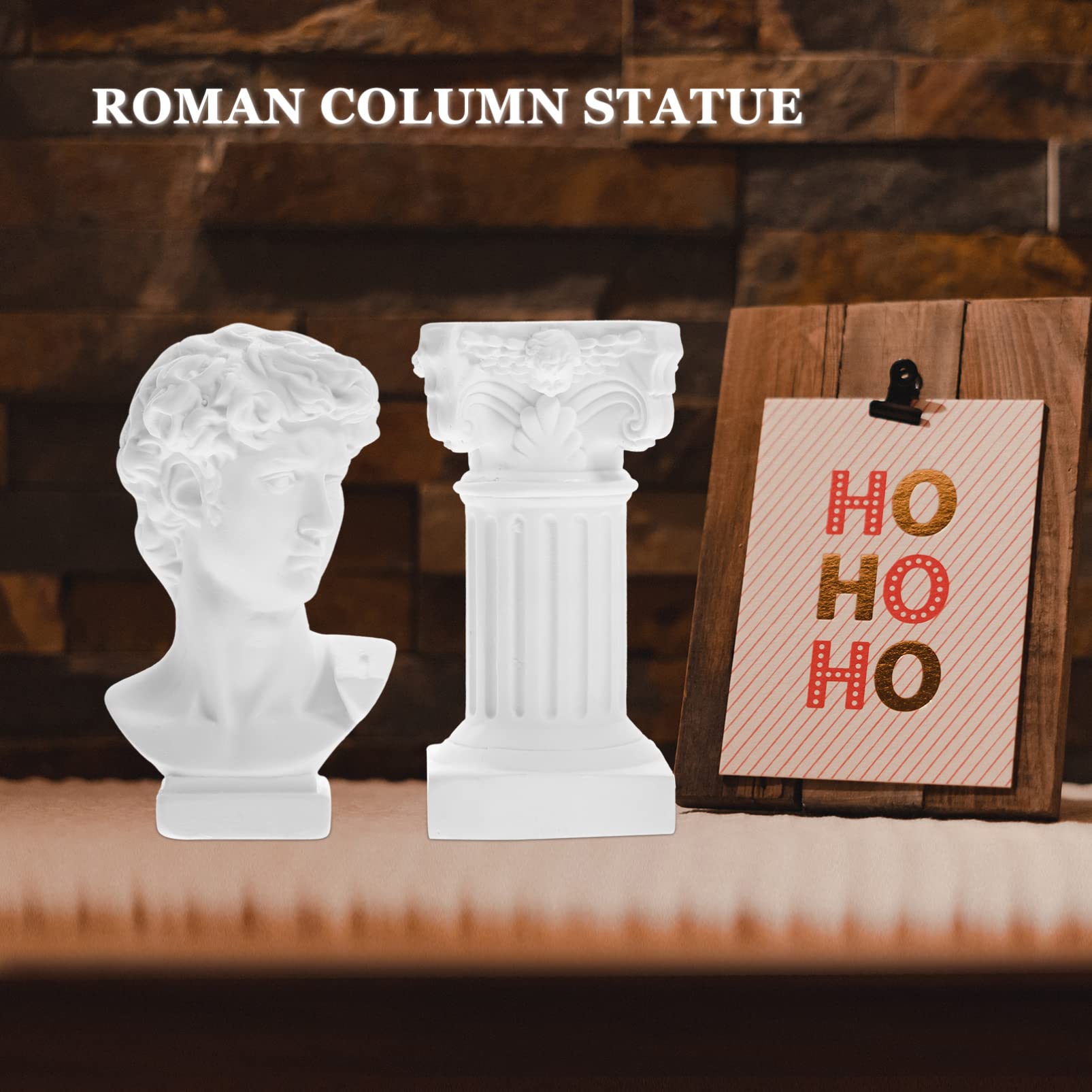 HOMSFOU Statua Greca David in Resina 5.31 Pollici Con Colonna Romana Decorazione Leggera Per Casa Ufficio Giardino Stabile E Facile Da Trasportare