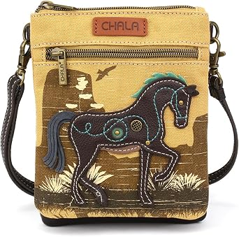 CHALA Double Pocket Xbody Women RFID Protected Canvas Crossody Purse with Adjustable Strap | Double Pocket