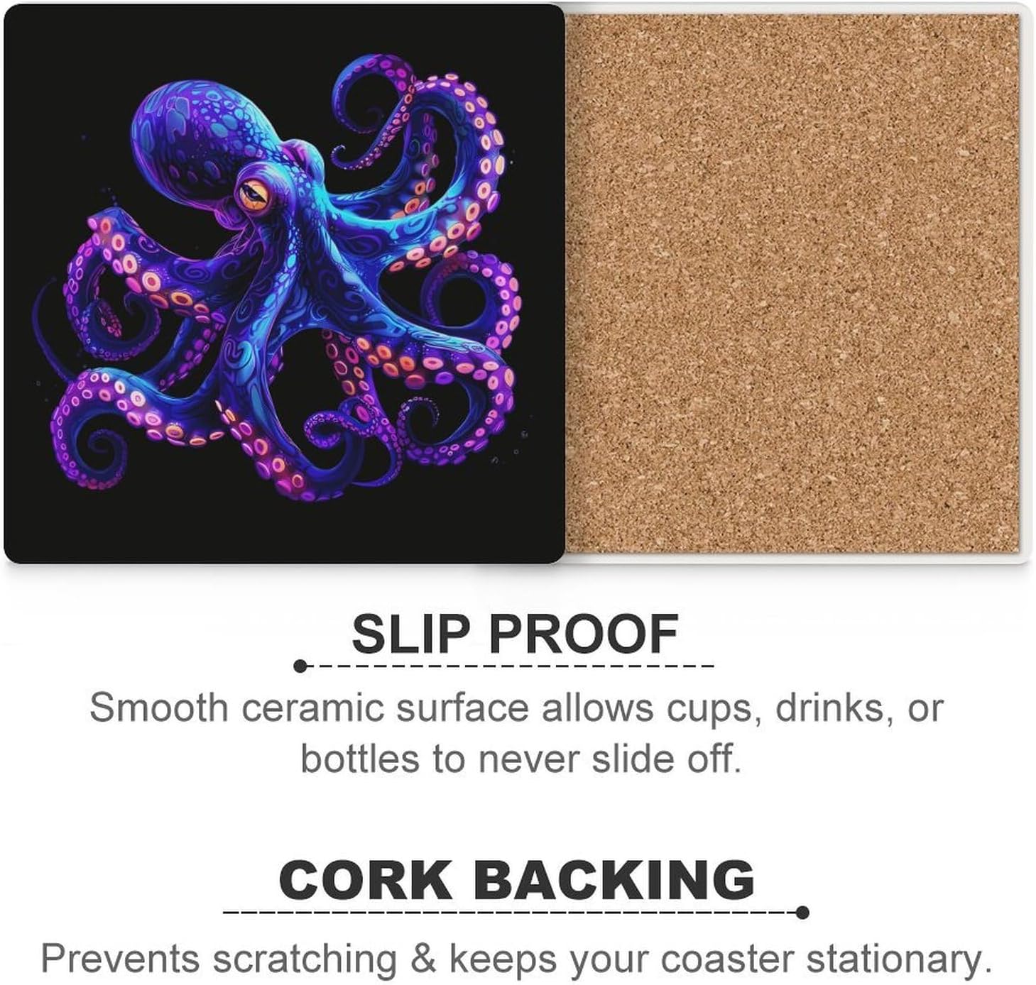 Octopus Funny Ceramic Coasters for Drink Absorbent Cup Holders Tabletop Protection