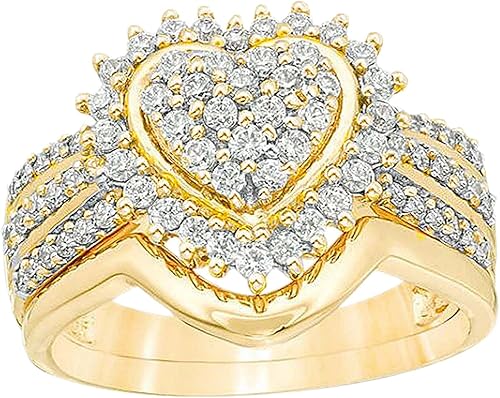 Juego de anillos de dos piezas para mujer, anillo de diamantes de imitación para mujer, anillo de diamantes de boda, anillo de diamante completo 5