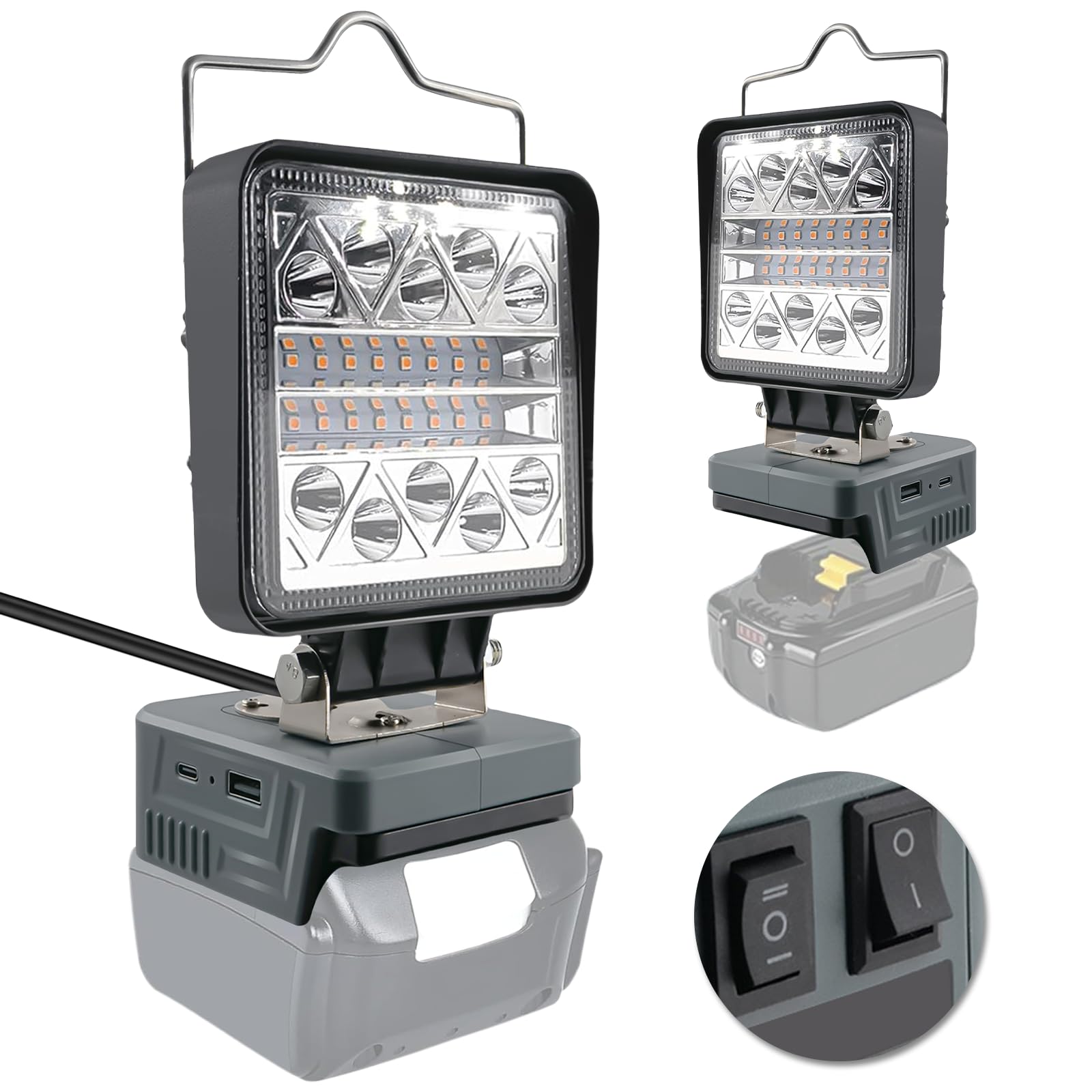 Lampada a batteria per Einhell da 18 V: Faretto portatile LED da lavoro con 6 modalità di luminosità, ingresso USB-C, 16 W, 1800 lm, senza batteria