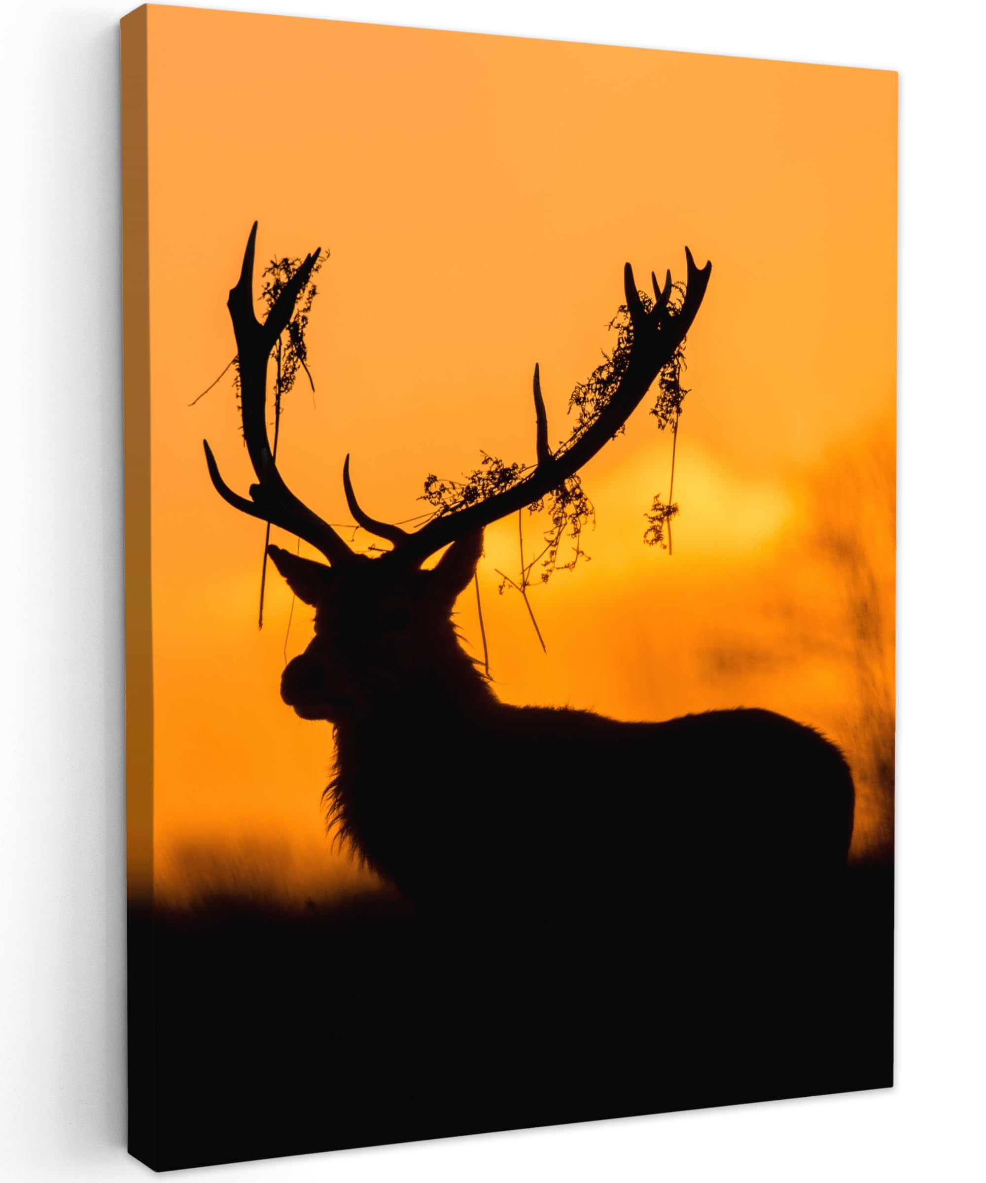 MuchoWow© Canvas Wall Art Work 12"x16" / 30x40 cm House Decoration for Living Room Home Decor Pictures Walls Deer - Orange - Silhouette - Animals - Nature — image 1