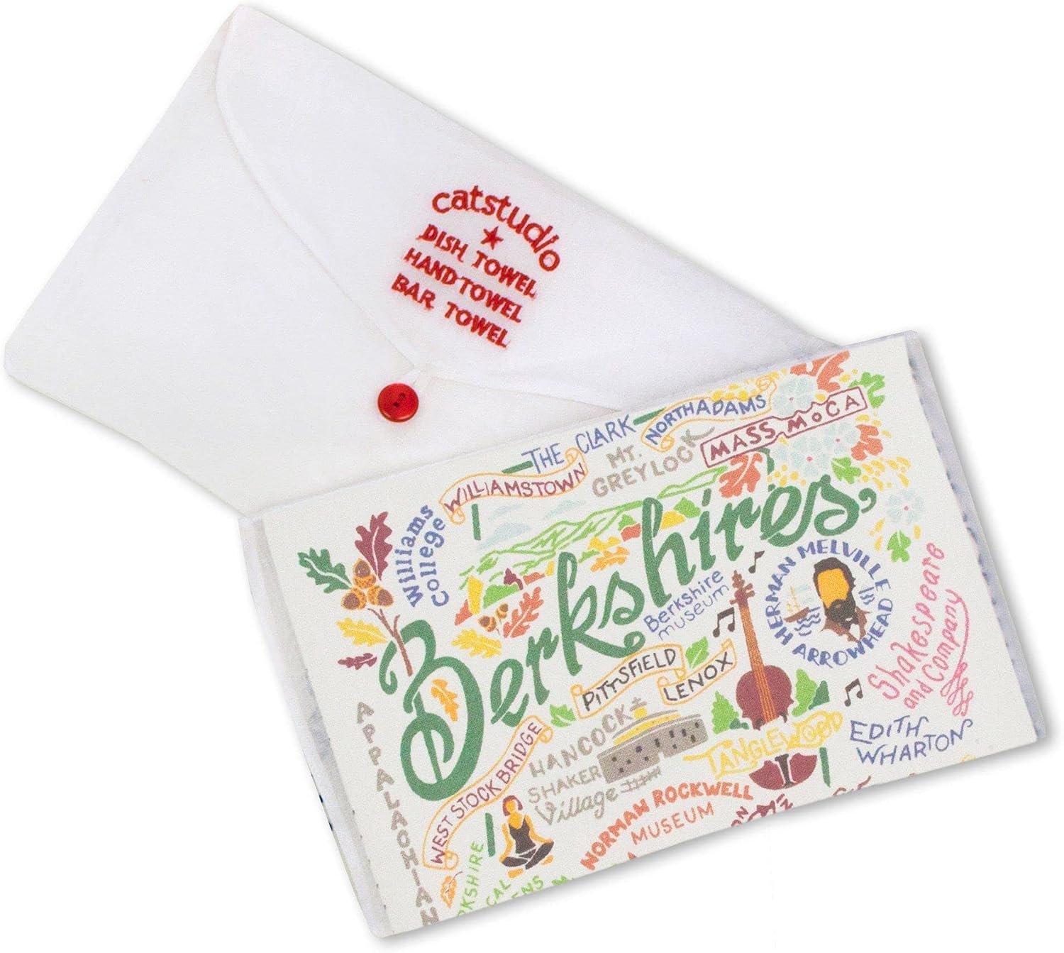 Catstudio Berkshires Dish Towel, US Geography Souvenir Kitchen Towel, Hand Towels with Original Artwork, Washable for Berkshires Lovers, Travel Souvenir