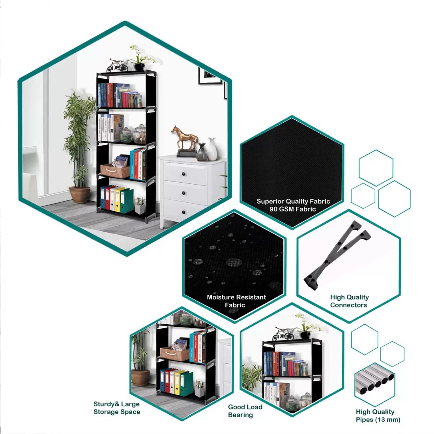 CMerchants 5 Layer Black Shelf Book Cabinet (5 Layer) (Metal) 3