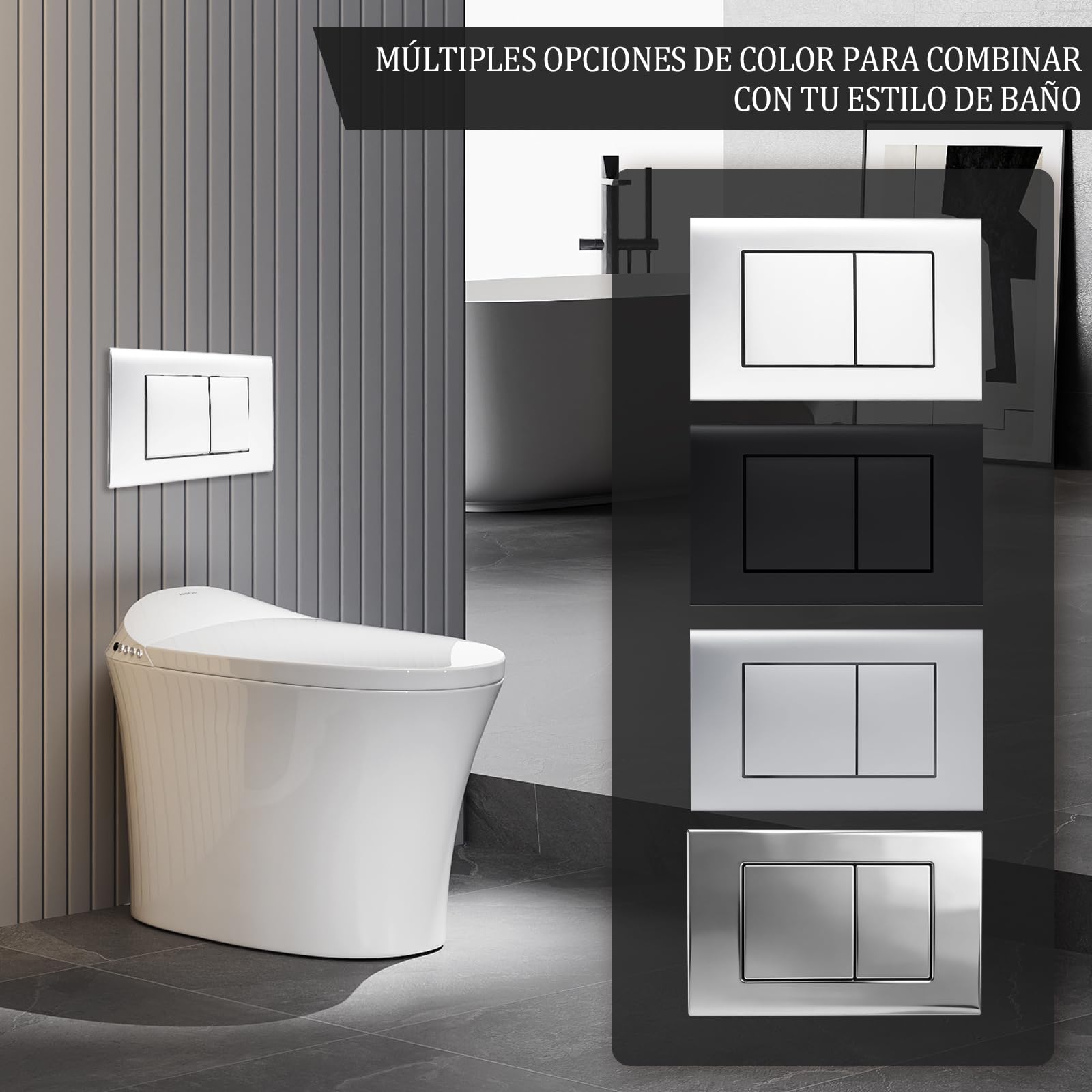 Placa de control de inodoro compatible con Geberit Sigma Gama, UP300 y UP320， panel de doble descarga, incluye marco de instalación y panel fijo, dimensiones 246x164 mm | Brillo（Blanco）