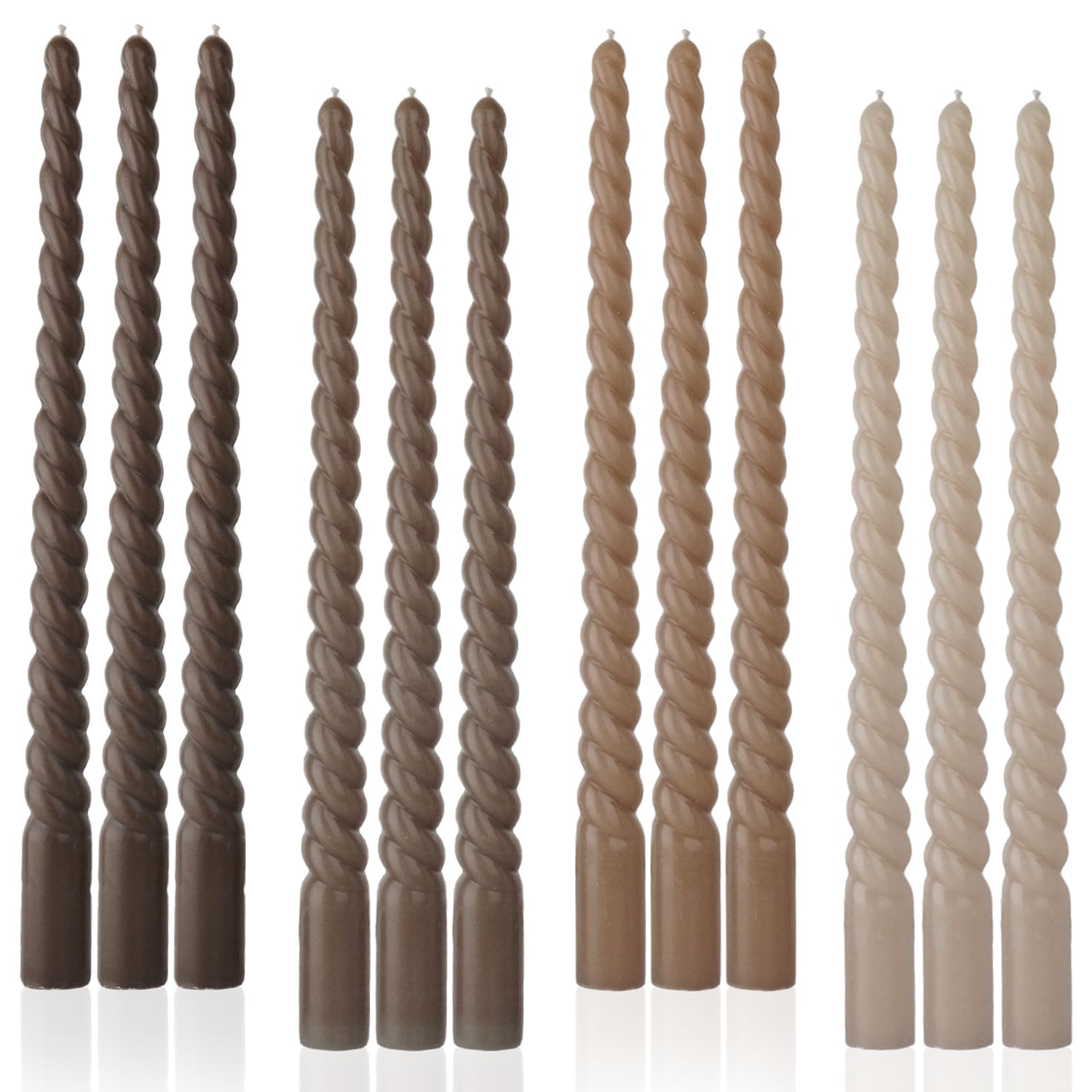 LPUSA Brown Tall Taper Candles 12 inch Unscented Smokeless Long Spiral Tapered Candle for Candlesticks Sticks Wedding Advent Home Decor Dinner