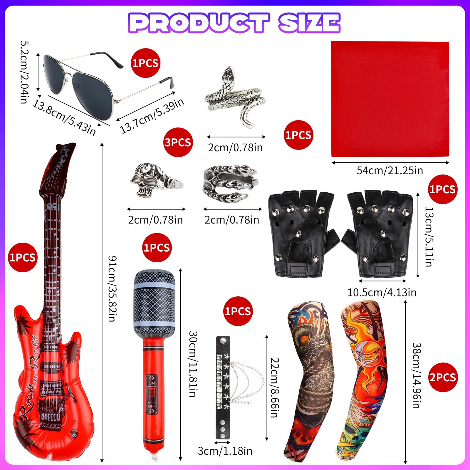 QMLING 11PCS Rockstar Fancy Dress Men, Punk Rock Star Fancy Dress - Image 2