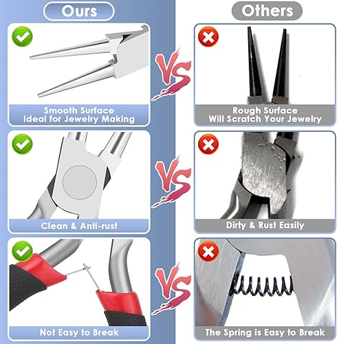 Vista 11 de Billbotk Alicates de la nariz de cadena para la fabricación de joyas, alicates de la joyería de la nariz plana, alicates del arte