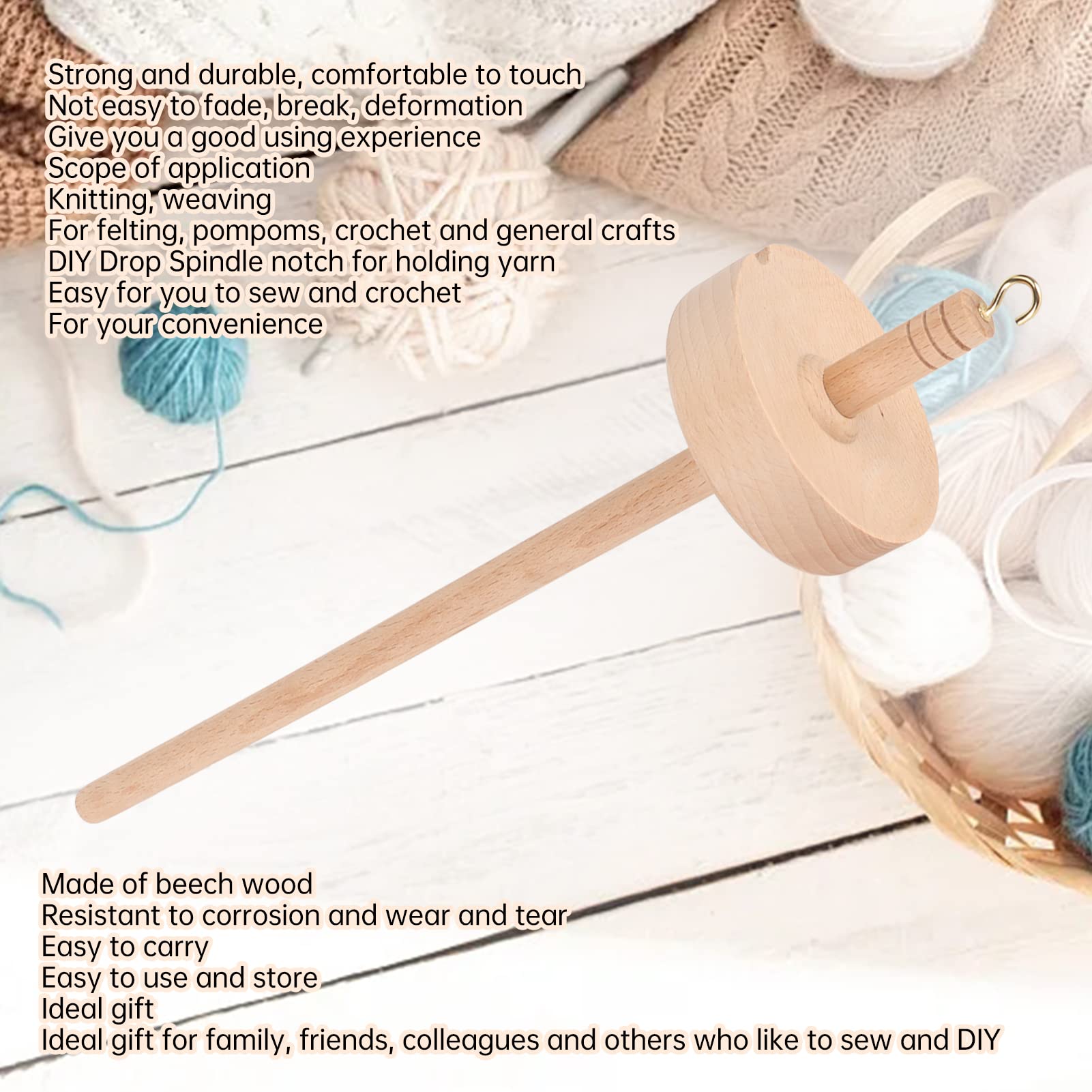 QANYEGN Drop Spindle Top, Yarn Making Spindle, Wooden DIY Drop Spindle, Whorl Yarn Spinning Hand Carved for arn Making and Sewing Projects