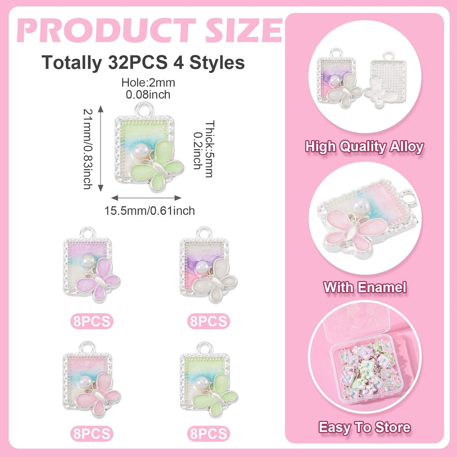 Craftdady Rectangle Butterfly Charms Pendants Alloy Enamel Necklace Pendants 32pcs Cute Dangle Earring Charms Lovely Hang Ornament for DIY Bracelet Keychain Jewelry Making, 21x15.5 mm - Image 3