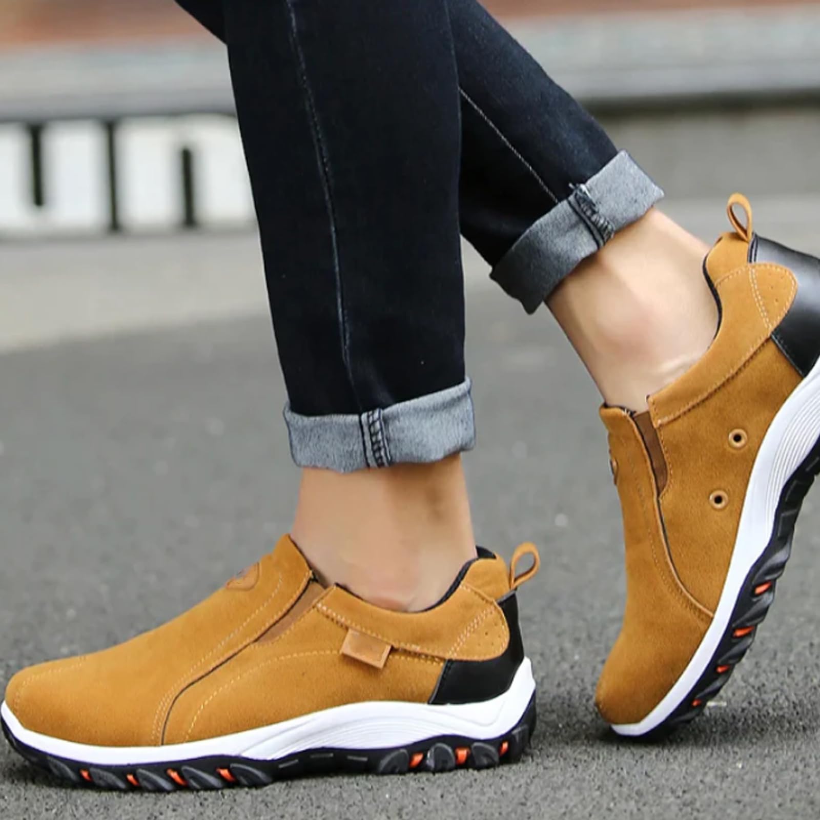 Chaussures De Marche Orthopédiques pour Hommes, Chaussures Orthopédiques Confortables à Enfiler avec Soutien De La Voûte Plantaire, Chaussures à Enfiler Rembourrées (Noir,44)