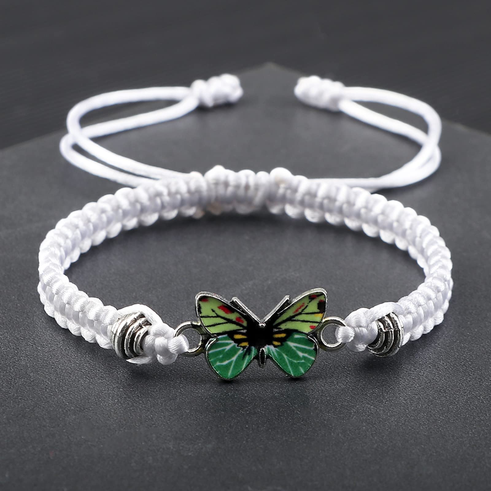 WZGWDC Pulseras con Colgante de Mariposa Trenzadas Hechas a Mano, Brazalete para Mujer, Pareja, Pulsera, niña, joyería de Mano, Regalo, Verde Claro-Verde