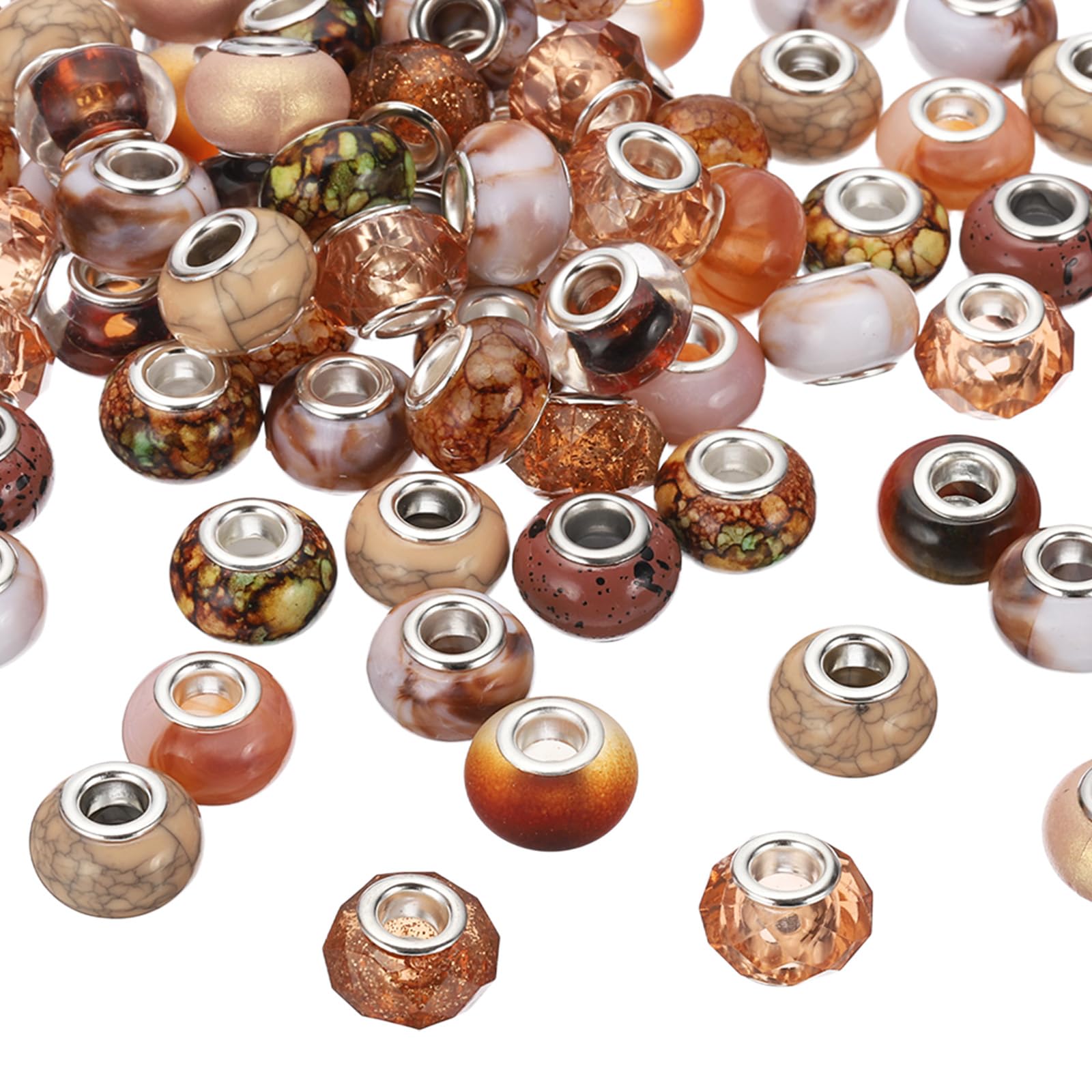 PATIKIL 100 Pcs Assorted European Large Hole Beads, 15mm Acrylic Spacer Beads European Rhinestone Craft Beads for Pen DIY Craft Bracelet Jewelry Making, Light Brown