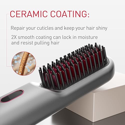 Miniatura 4 de MODESTY Cepillo alisador de pelo inalámbrico portátil, cepillo alisador portátil de iones negativos, batería de 60 minutos de largo, alisador de