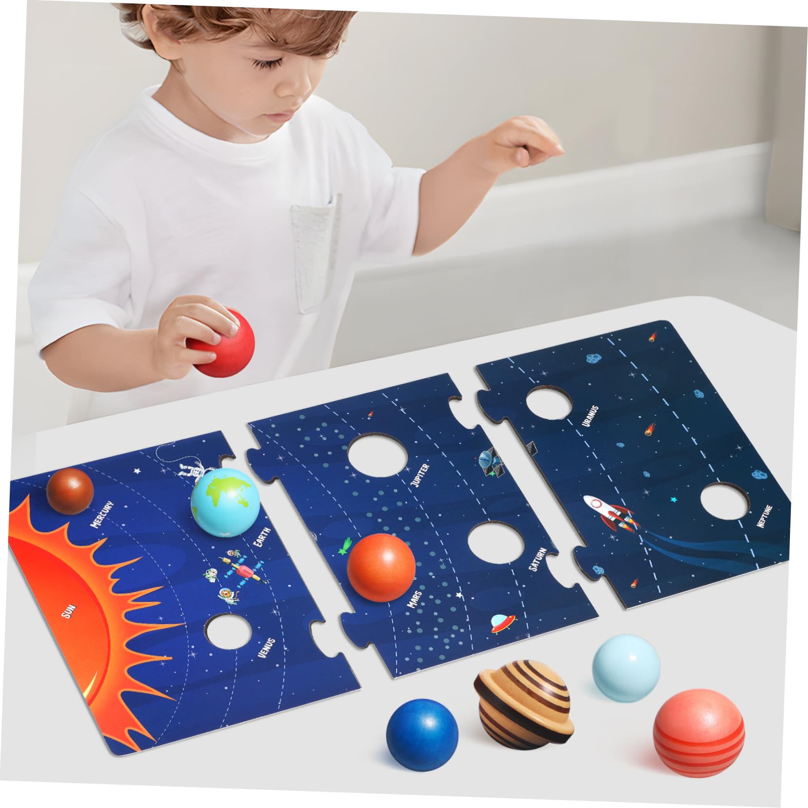 BESPORTBLE Rompecabezas de Madera del Sistema Solar para Niños, Modelo Educativo de 8 Planetas, Tablero Desmontable, Juguete Espacial Interactivo para Aprendizaje Preescolar, 1 Unidad