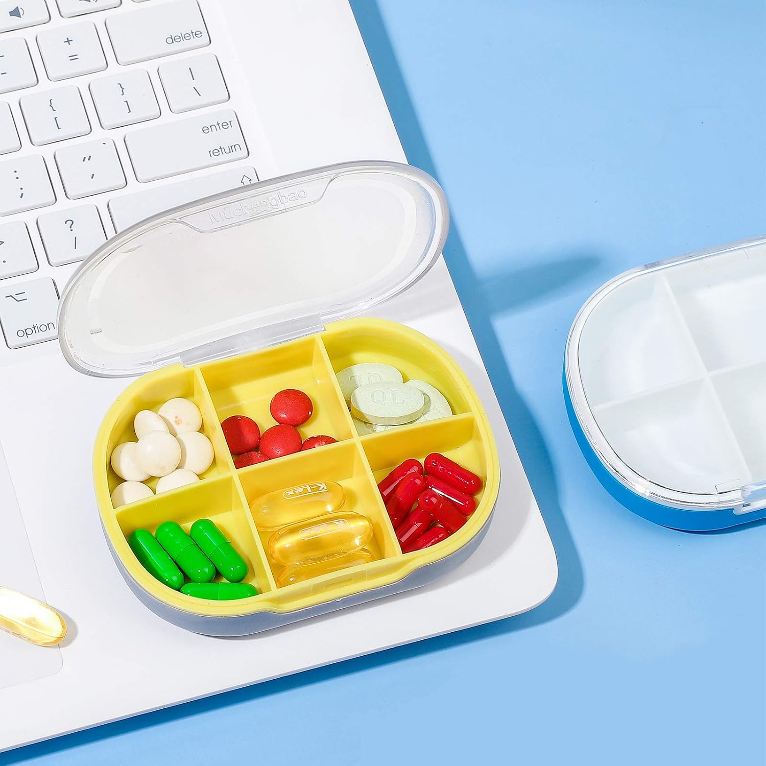New Pill Box Organizer, 2 Pack Travel Pill Case, 6 Compartments 7 Day Pill Box for Pills/Vitamins/Fish Oil/Tonic Medicine Box by Muchengbao