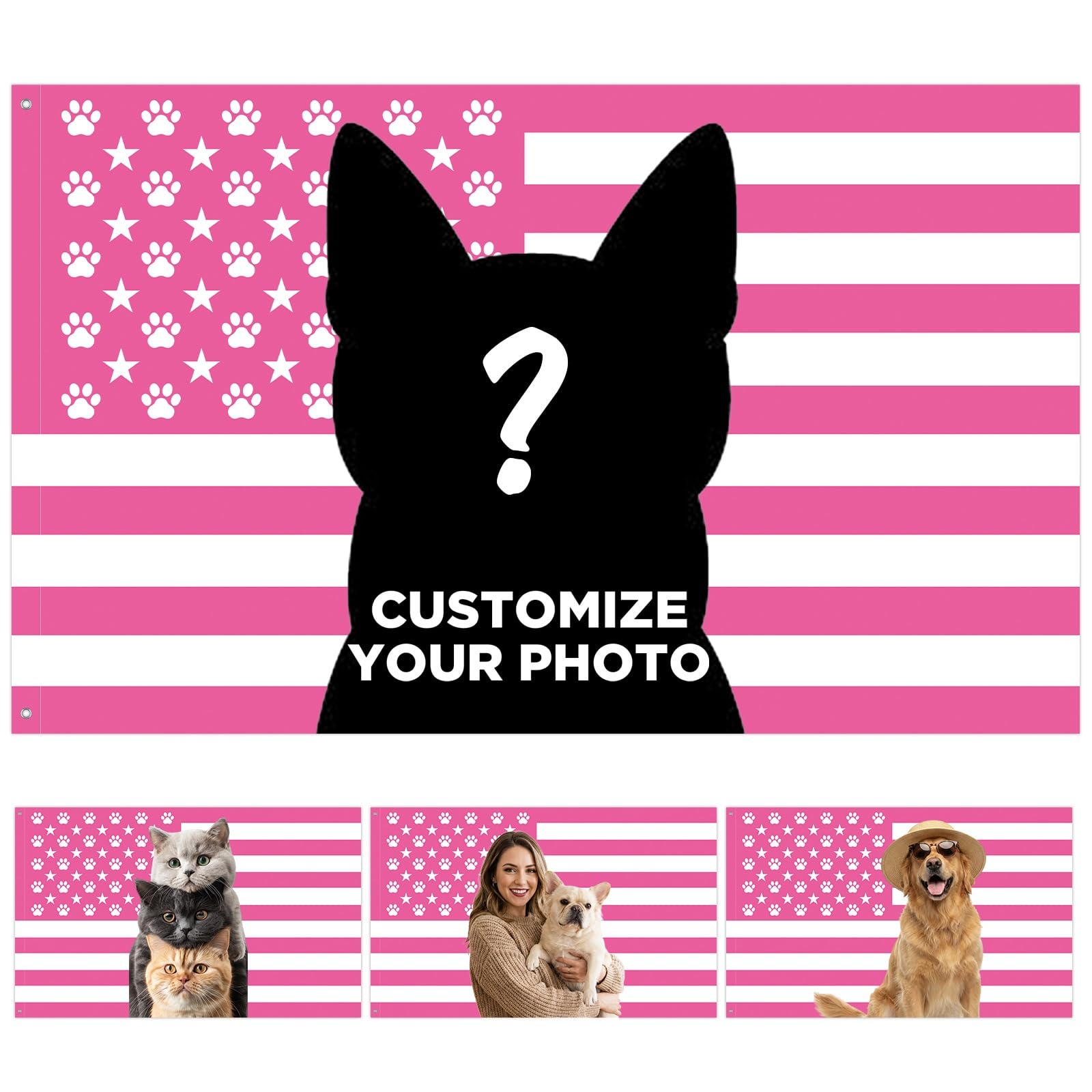 Custom Flag for Pet Dog Cat Personalised Pink Flags with Pet Picture,Name & Text Customisable Pet Memorial Flag Banner for Pet Lover Gift Room Bedroom Outside Garden Decorations