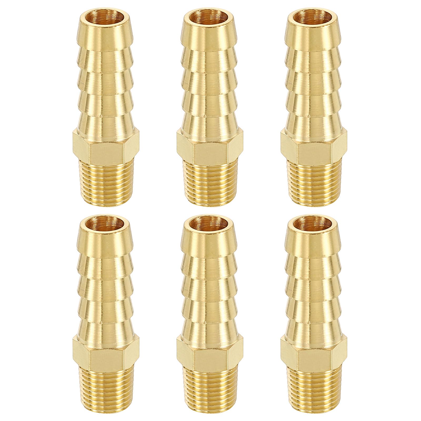 METALLIXITY 6Pcs Brass Hose Barb to NPT Male Adapter 3/8" Barb x 1/8" NPT Male for Automotive Motorcycle, Marine, Truck
